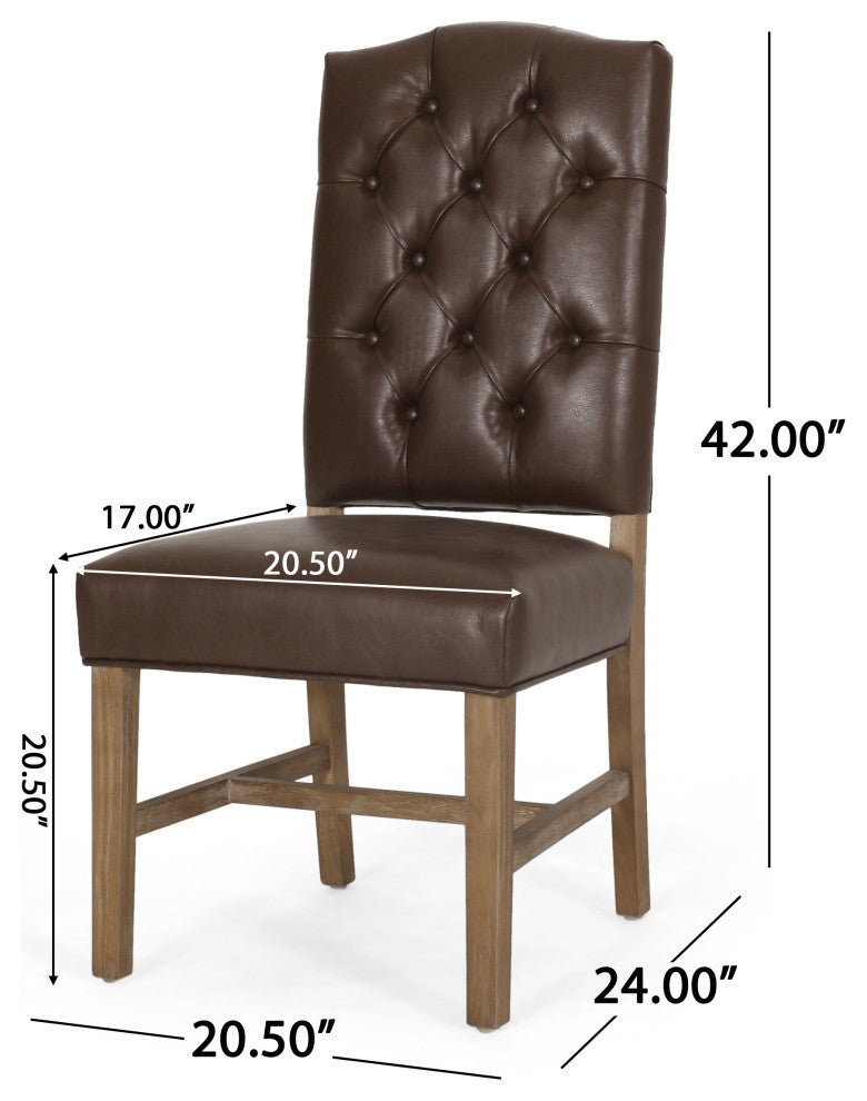 Loyning Contemporary Tufted Dining Chairs (Set of 2), Dark Brown/Natural, Faux Leather