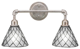 Vintage 2 Light Bath Bar, 7", Diamond Ice Tiffany Glass