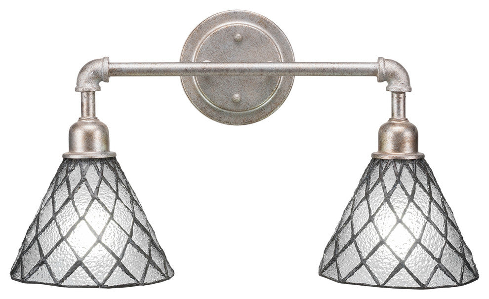 Vintage 2 Light Bath Bar, 7", Diamond Ice Tiffany Glass
