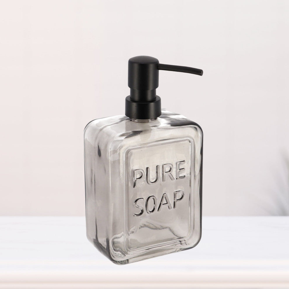 Vintage-Style Glass Soap Dispenser with PURE SOAP Design - 18 fl oz, Smoked