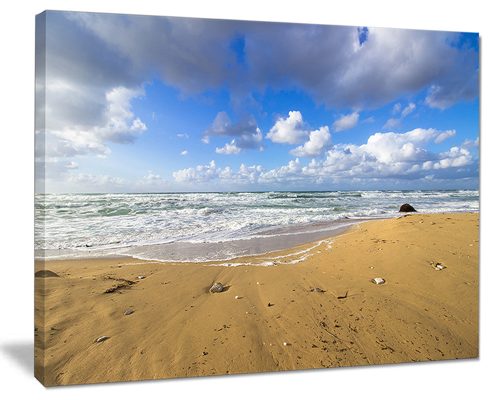 "Sea Beach on Cloudy Winter Day" Seashore Canvas Print, 20"x12"