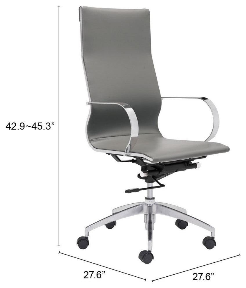 Computer Work High BackChair, Faux Vinyl Leather, Gray, Silver, Home Office