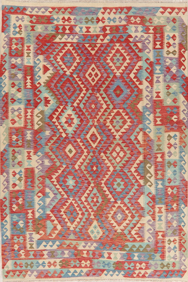 Kilim Flat-Woven Oriental Southwestern Turkish Traditional Area Rug, 9'8"X6'6"