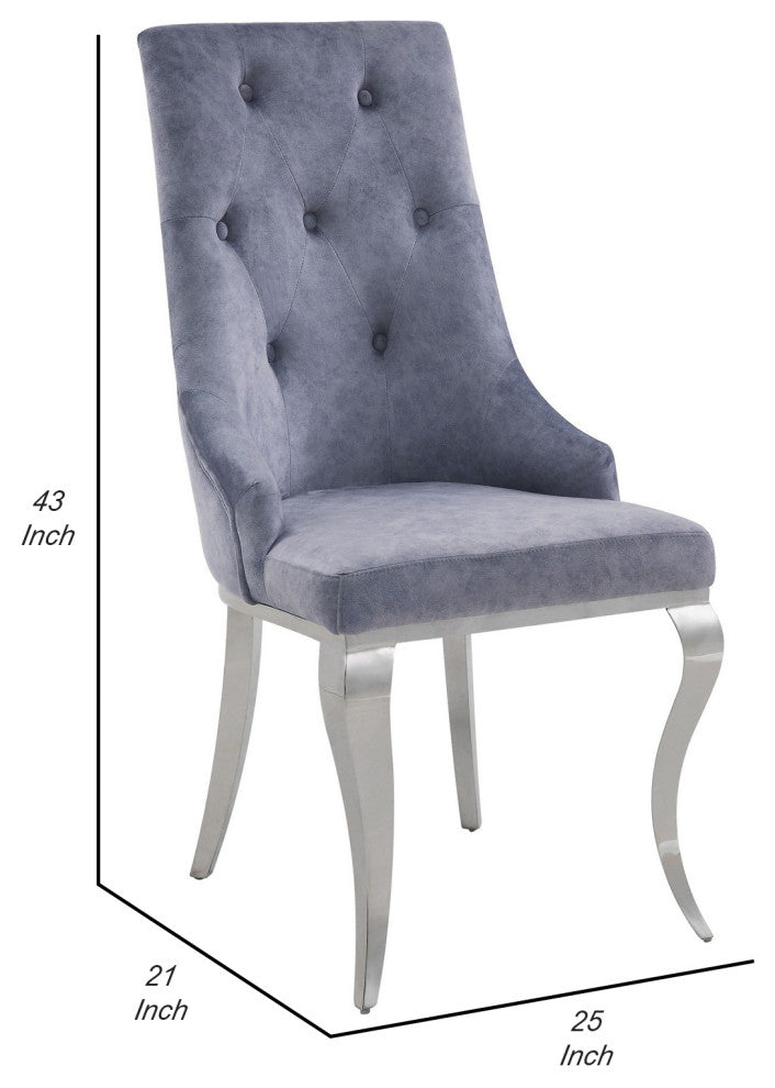 Benzara BM250221 S/2 Side Chair With Button Tufting & Metal Legs, Gray/Silver