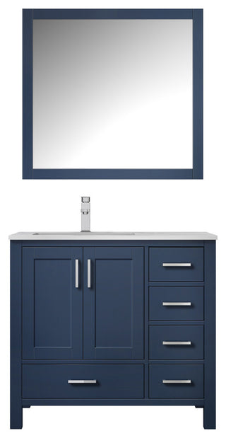 Jacques 36" Navy Blue Single Vanity Set with Marble Top - Left Version