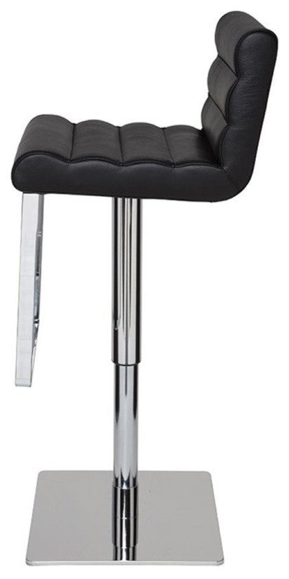 Fanning Adjustable Leather Barstool, Black