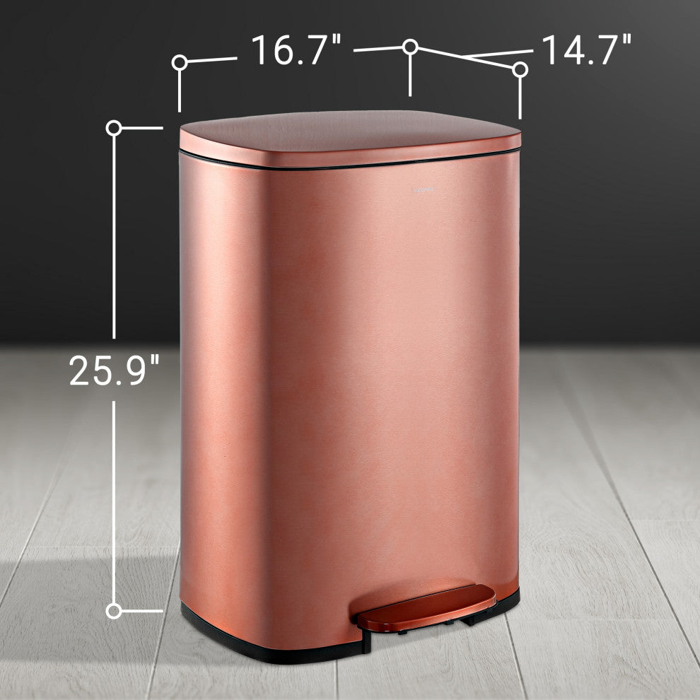 Connor 13-Gallon Trash Can With Soft-Close Lid and Mini Trash Can, Rose Gold