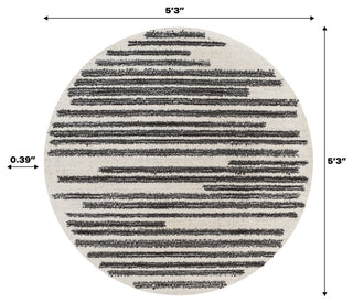 Khalil Modern Berber Stripe Cream/Black 7' Round Area Rug
