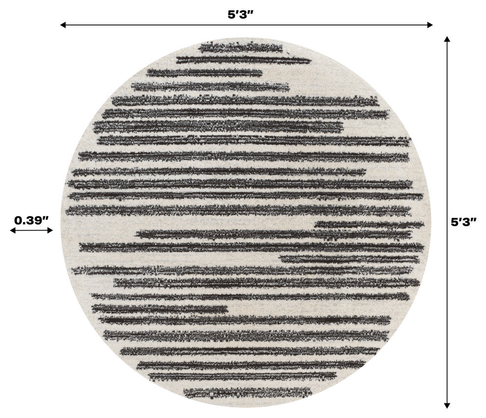 Khalil Modern Berber Stripe Cream/Black 7' Round Area Rug