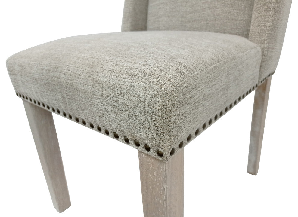 Laurant Upholstered Dining Chair Set of 2, Fawn/Natural Driftwood
