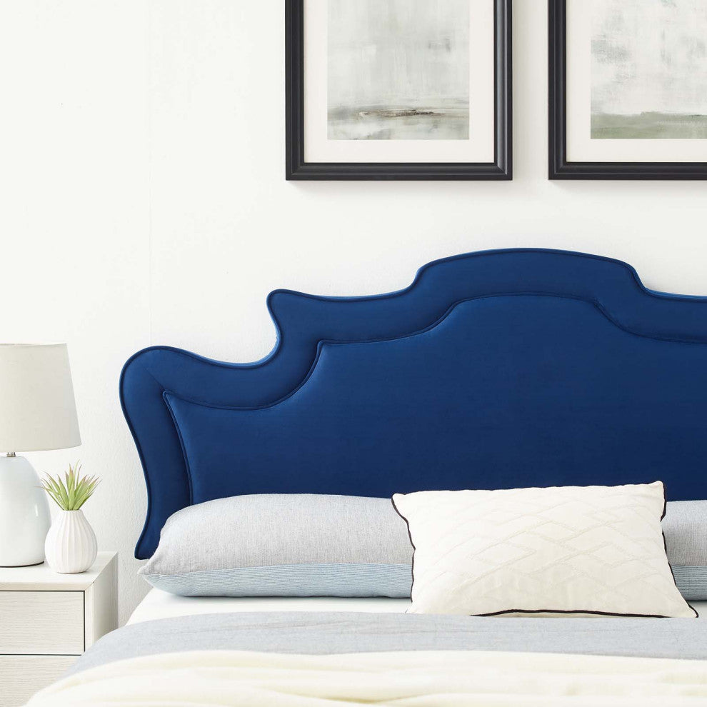 Headboard, Twin Size, Blue Navy, Velvet, French, Mid Century Guest Suite