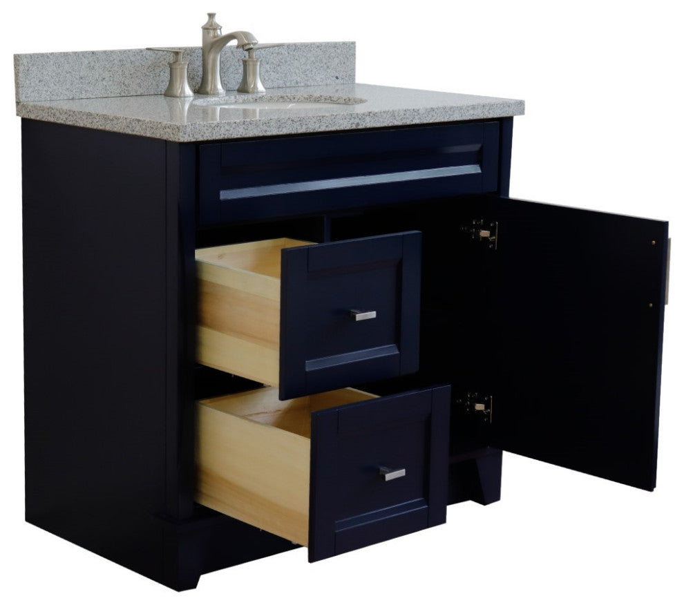 37" Single Sink Vanity, Blue Finish With Gray Granite