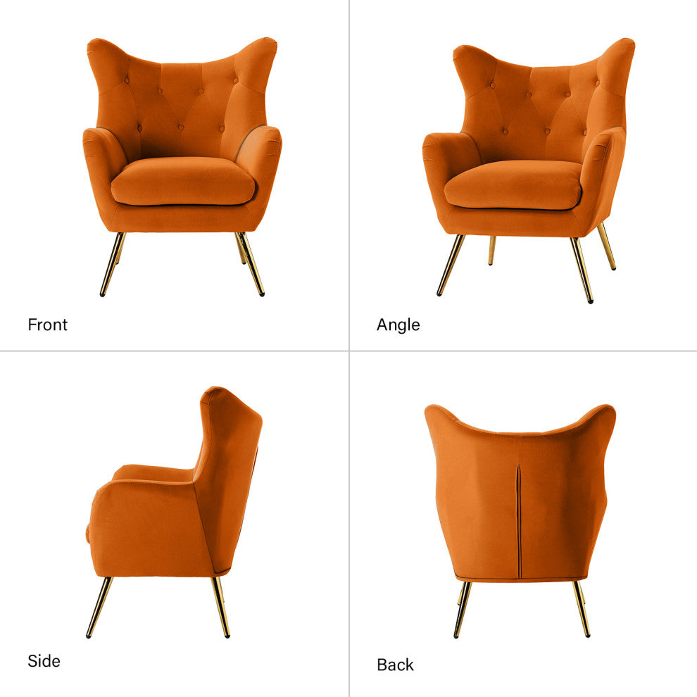 Upholstered Accent Chair With Tufted Back, Set of 2, Orange