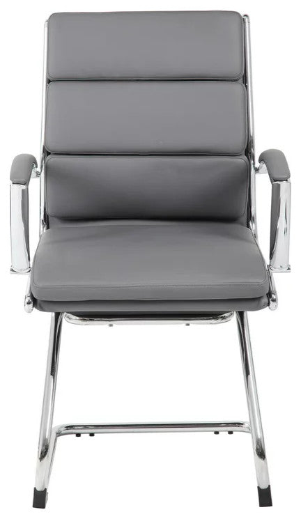 Elegant Office Chair, Chrome Plated Frame & Unique Channeled Mid Back, Gray
