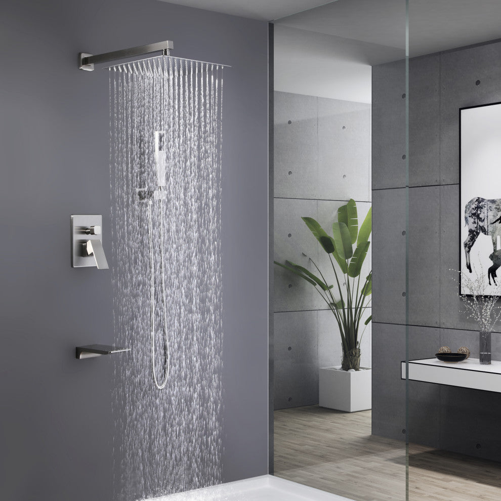 Givingtree Wall Mounted Square Shower System 3 Function 10 in,Brushed Nickel