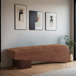 Alora Upholstered Bench, Cognac, Walnut Finish
