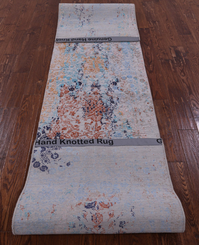 2' 6" X 12' 1" Runner Hand-Knotted Wool and Silk Modern Rug Q11825