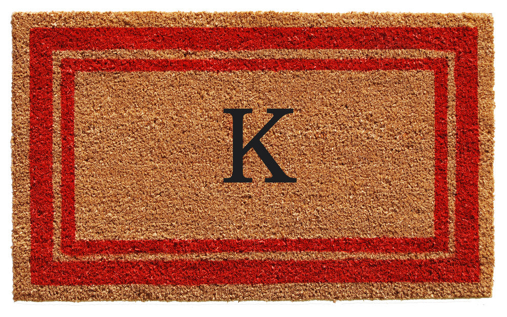 Red Border 18"x30" Monogram Doormat, Letter K