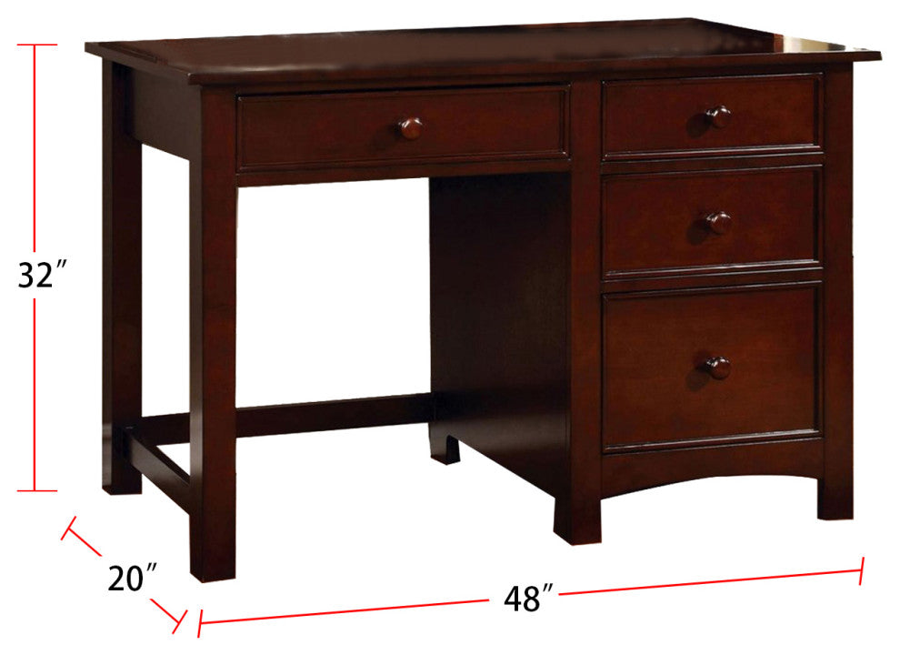 Wooden Desk With 4 Drawers, Cherry Finish