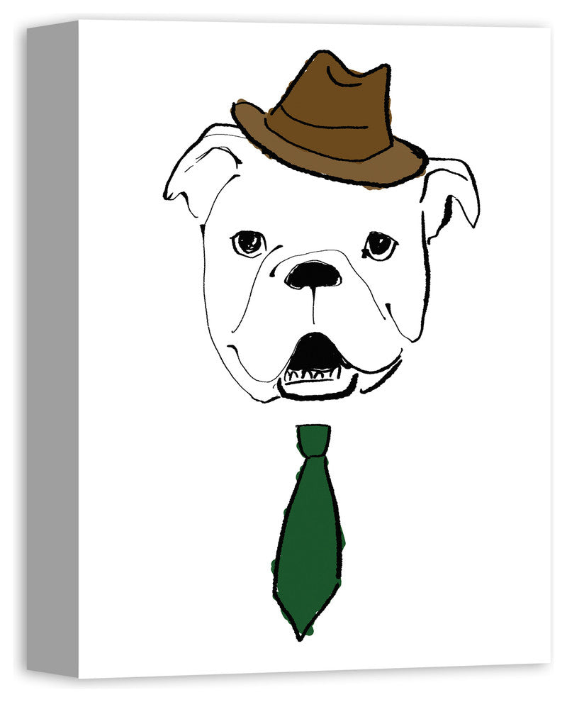 Dog with Tie and Hat 12x16 Canvas Wall Art