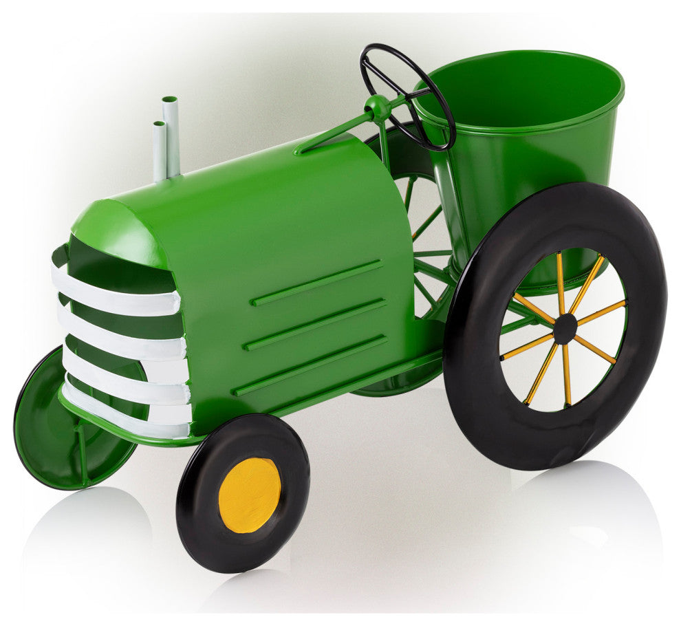 Metal Lime Green Tractor Planter