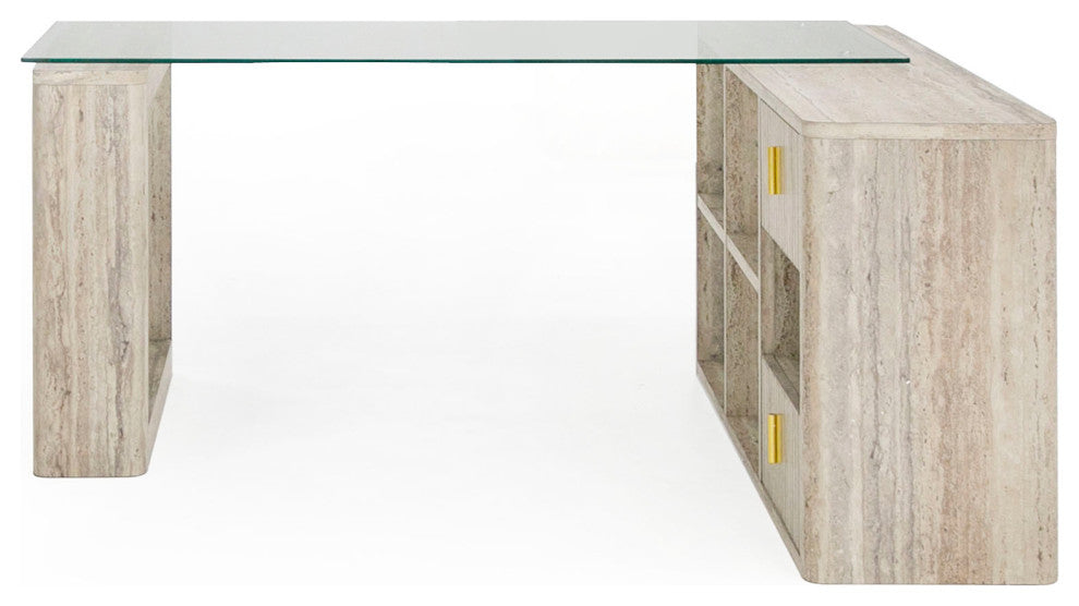Nova Domus Roma Modern Glass, Travertine Reversible Desk