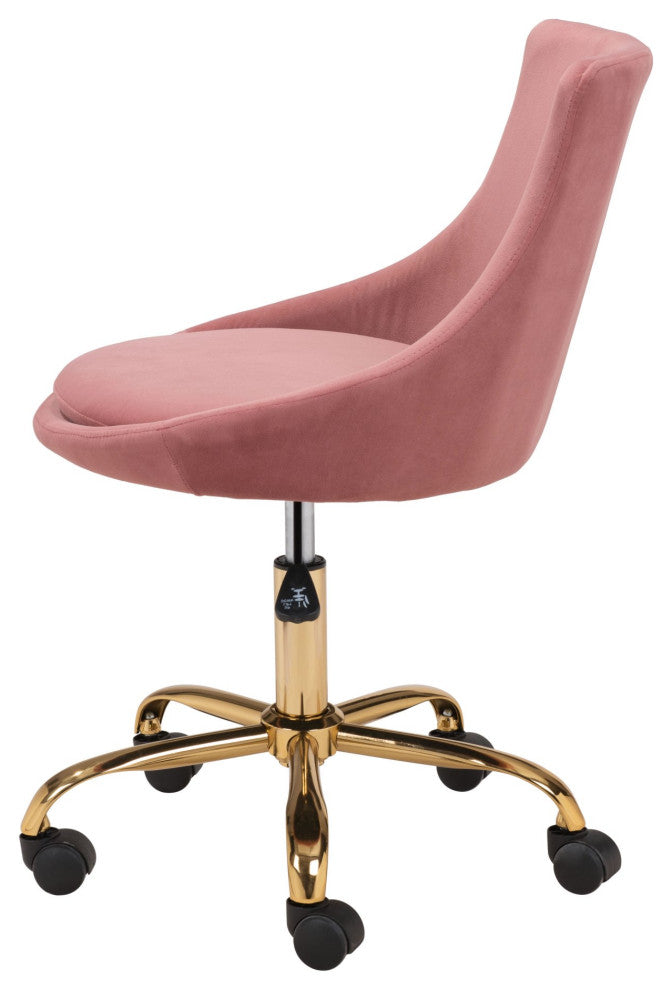 Computer Work Desk Chair, Steel Metal, Fabric, Pink, Gold, Home Business Office