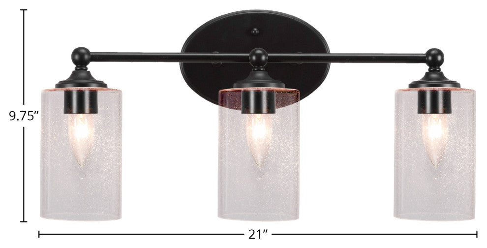 Capri 3-Light Bath Bar, Matte Black/Clear Bubble