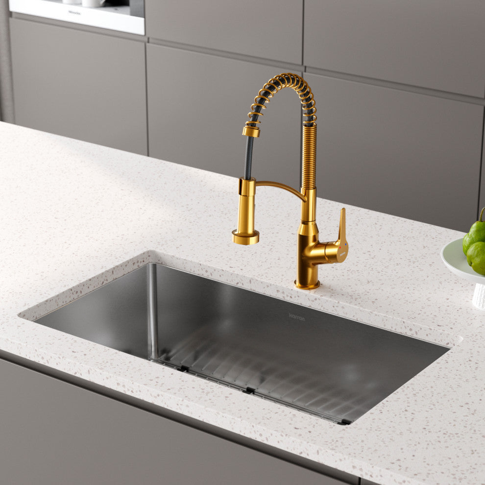 Karran Single-Handle Pull-Down Sprayer Kitchen Faucet, Gold
