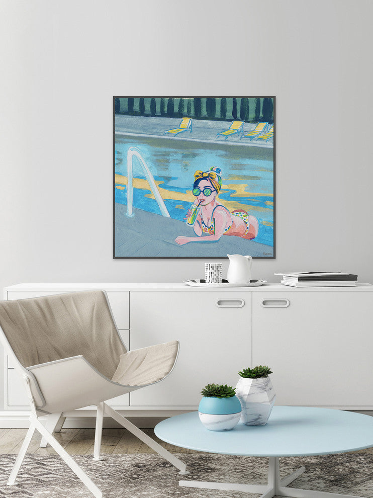 "Bow in the Pool" Floater Framed Painting Print on Canvas, 48"x48"