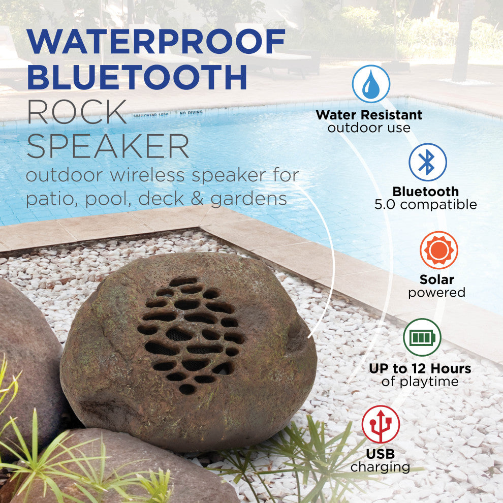 Weather-resistant Bluetooth Solar-Powered Outdoor Rock Speaker, Set of 2
