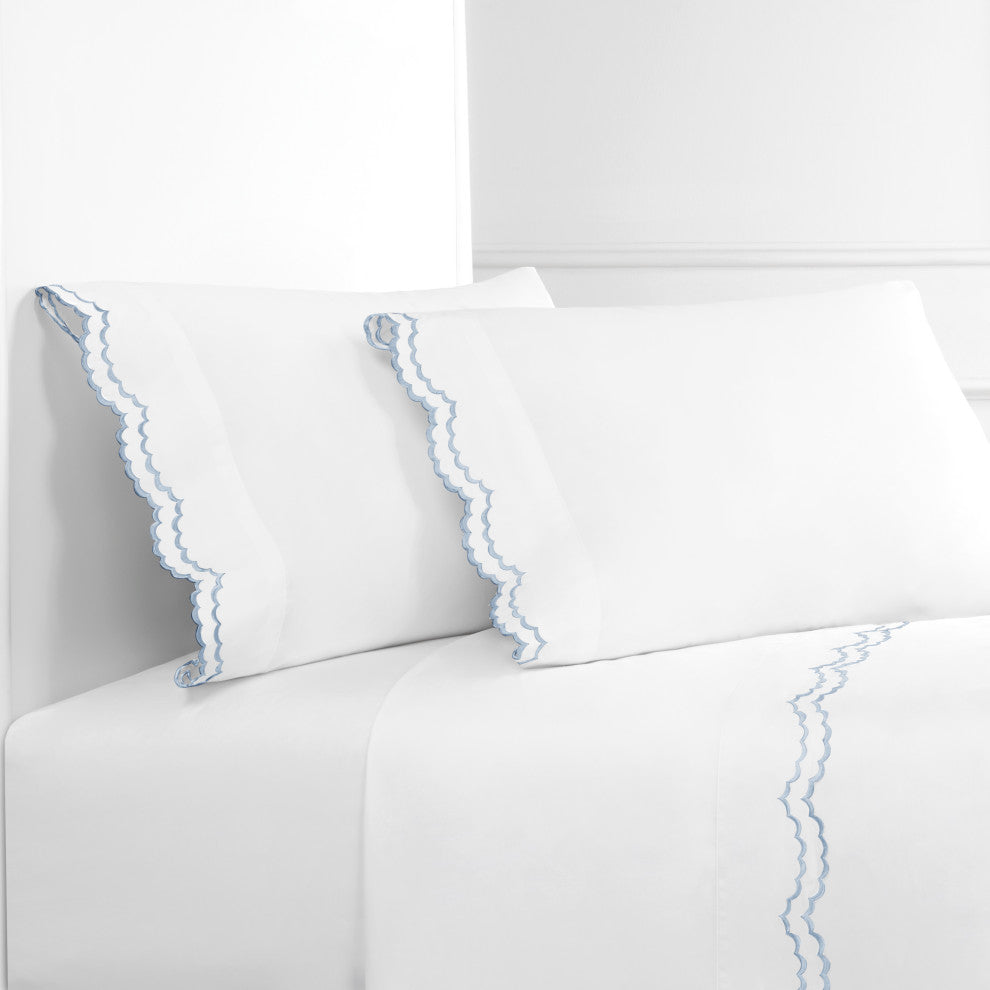 Cotton Percale Scallop Embroidery Sheet Set, King