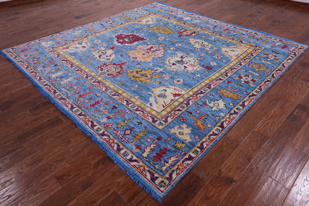9' Square Handmade Turkish Oushak Wool Rug - Q13318
