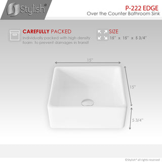 STYLISH 15" White Square Ceramic Vessel Bathroom Sink