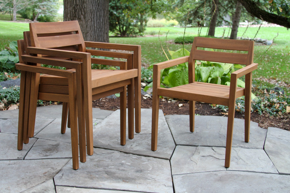 5-Piece Eucalyptus and Ivory Composite Dining Set With Stacking Chairs