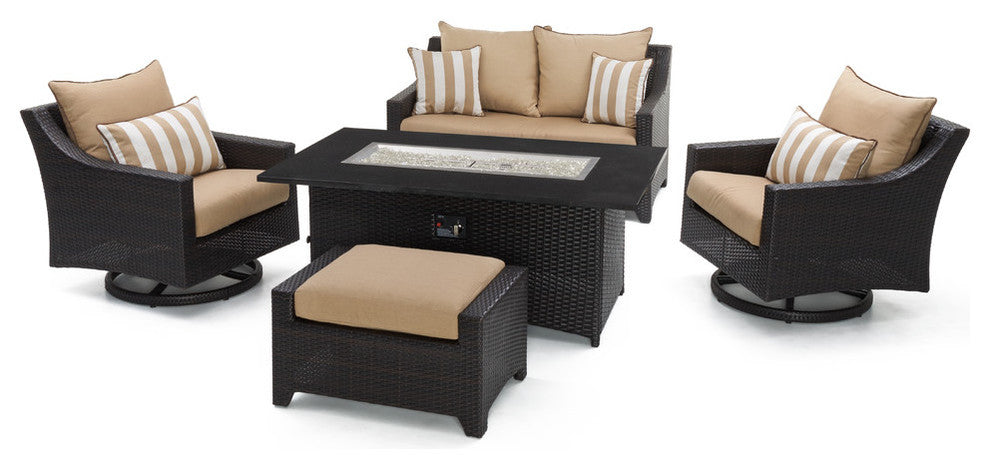 Deco 5 Piece Sunbrella Outdoor Patio Love and Motion Club Fire Set, Maxim Beige