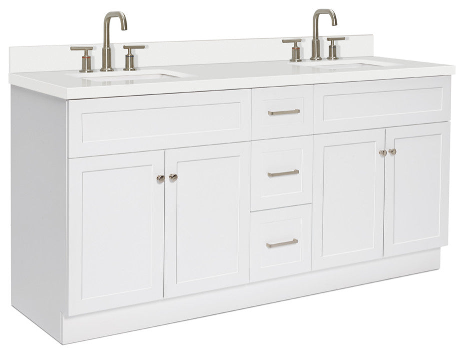 ARIEL Hamlet 73" Double Rectangle Sink Bath Vanity in White With Quartz Top