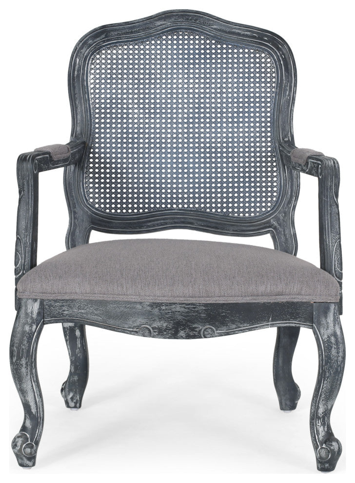 Absaroka French Country Fabric Wood and Cane 5-Piece Dining Set, Gray