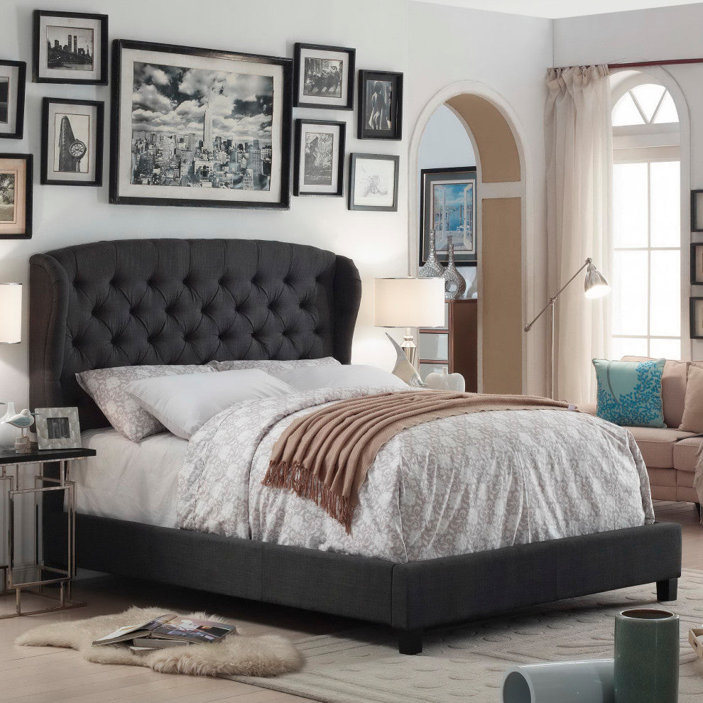 Felisa Upholstered Panel Bed, Charcoal, Full