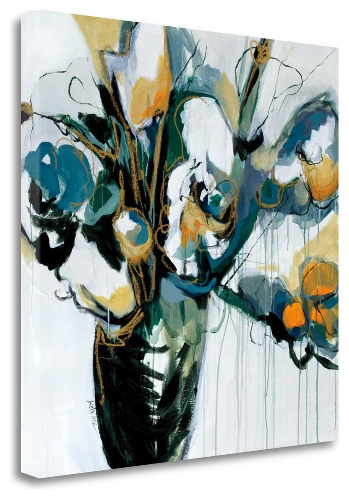 "Blooms In Shamrock Grey" By Angela Maritz, Giclee Print on Gallery Wrap Canvas