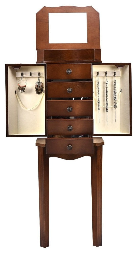 Armoire Storage Jewelry Cabinet With 5 Drawers and Mirror
