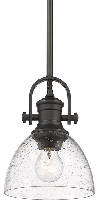 Golden Lighting 3118-M1L Hines 7"W Mini Pendant - Rubbed Bronze / Seeded