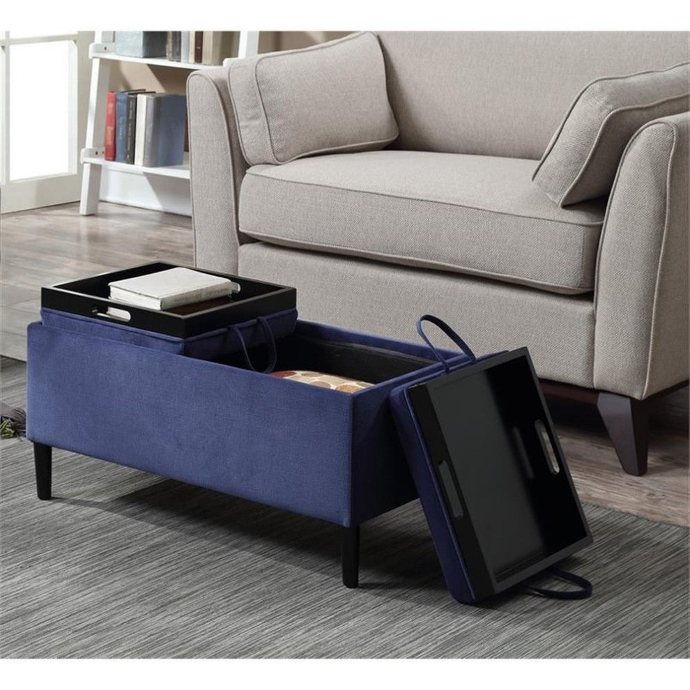 Convenience Concepts Designs4Comfort Storage Ottoman with Trays in Blue Fabric