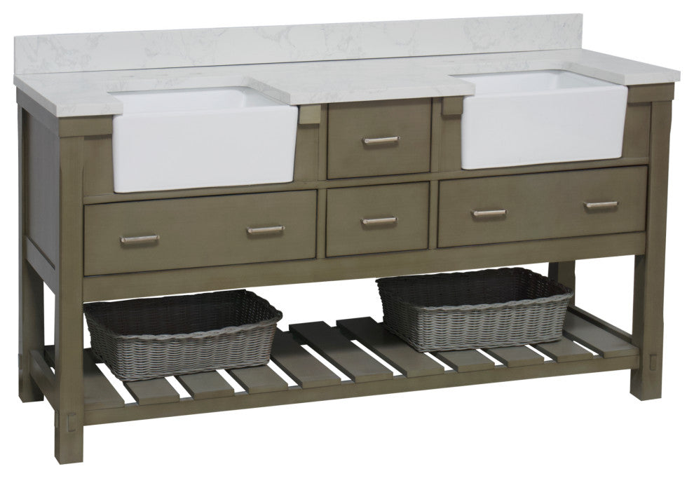 Charlotte 72" Bathroom Vanity, Weathered Gray, Engineered Carrara