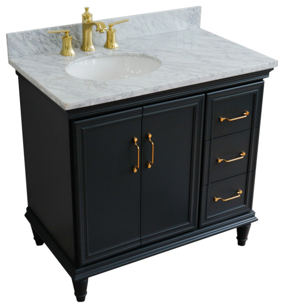 37" Single Vanity, Dark Gray Finish With White Carrara