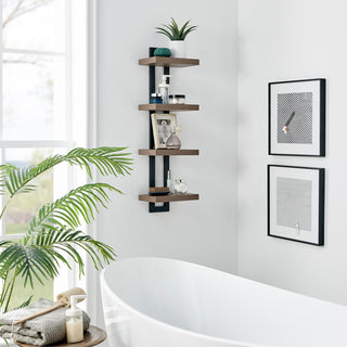 Danya B. 4-Tier Ladder Bracket Floating Wall Shelves Metal and MDF, Walnut