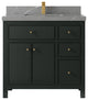 Sonoma 36 Center Sink Reeded Bath Vanity in Dark Forest Green 2" Piatra Gray
