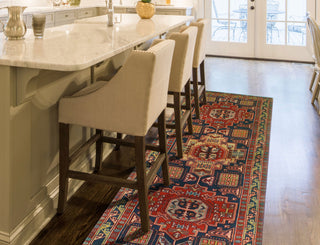 Fine Vintage Distressed Joyce Navy/Beige Runner, 4'2x11'0