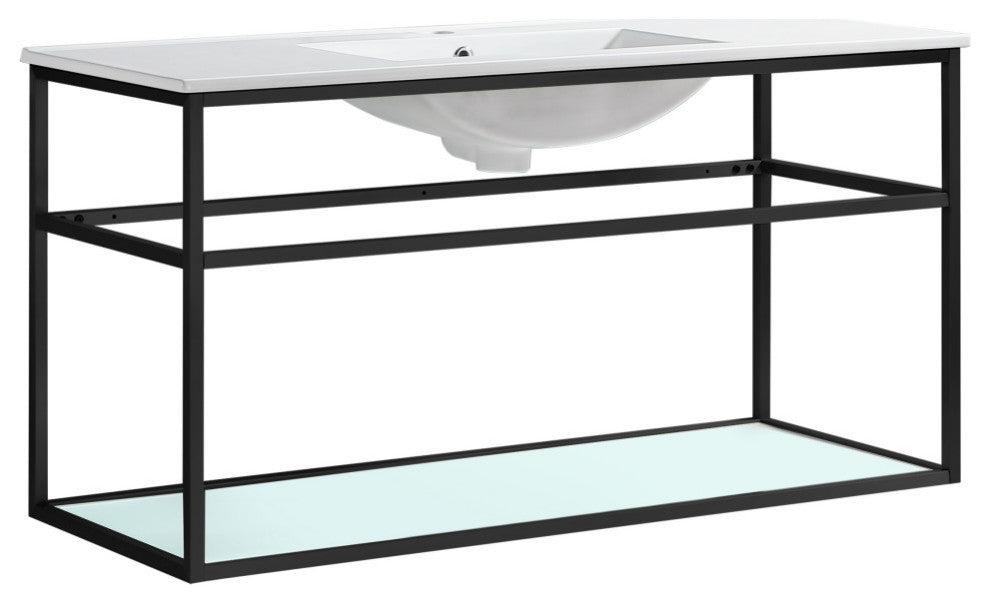 Pierre 48" Single, Metal Frame, Open Shelf, Bathroom Vanity, Black