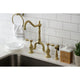KS7757TALBS Tudor Bridge Kitchen Faucet With Brass Sprayer, Brushed Brass
